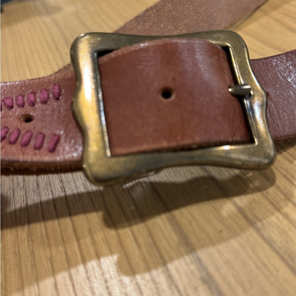 Lucky Brand Embroidered Beaded Boho   Brown Genuine Leather Belt Sz L - Picture 9 of 15